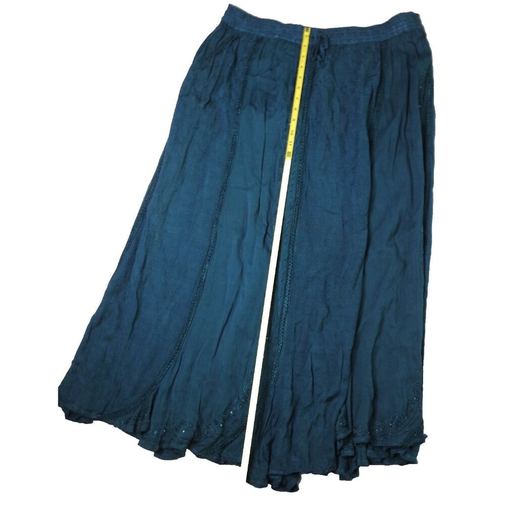 Sahiba Teal Blue Crinkle Maxi Skirt Free Size Boho Embroidered India Viscose - Picture 7 of 11